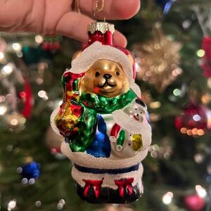 Vintage Ralph Lauren Christmas Vibes Teddy Bear Blown Glass Ornament